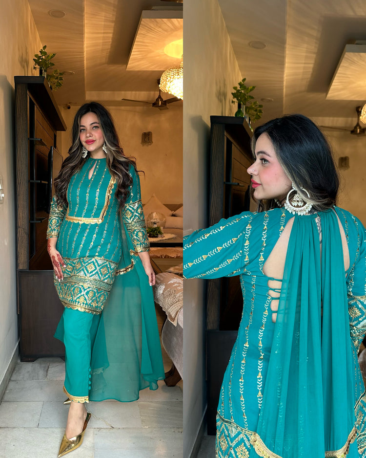 Rama green attached duppata suit