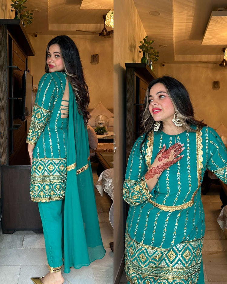 Rama green attached duppata suit