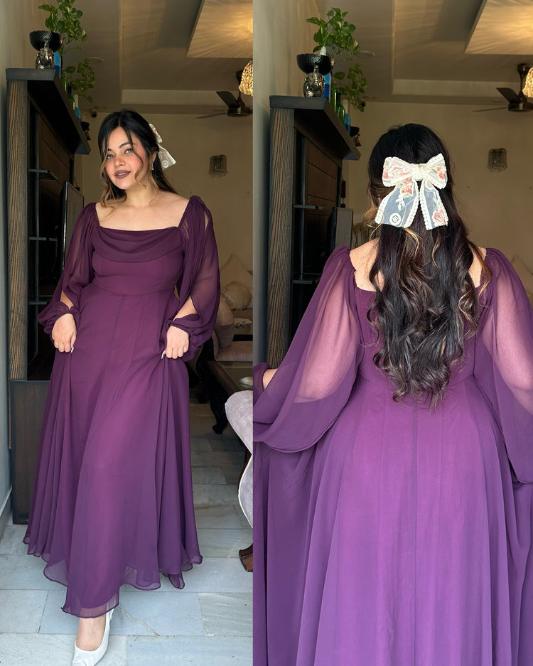 Deep purple cowl gown