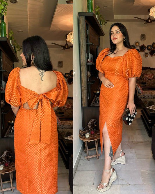 Orange silk backless dress