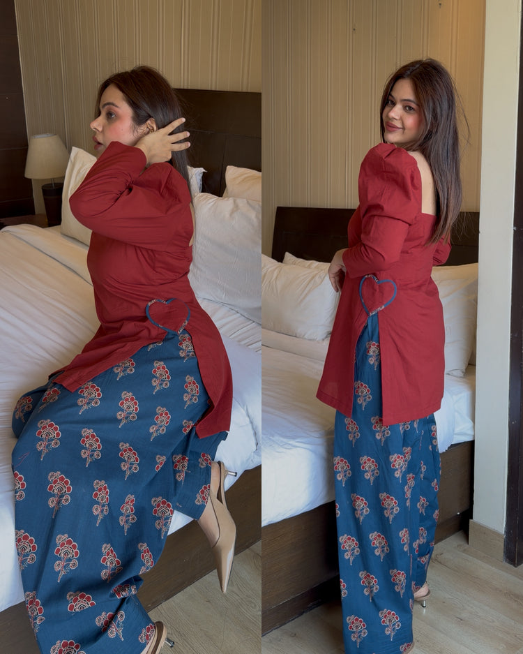 Maroon cotton heart farsi set