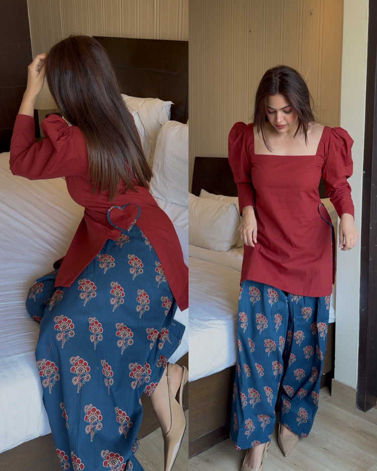 Maroon cotton heart farsi set