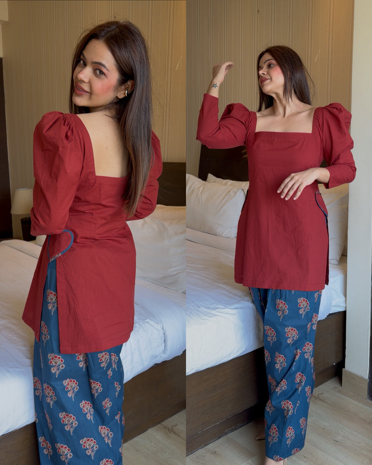 Maroon cotton heart farsi set