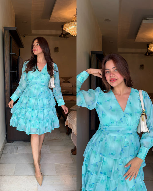 Frilly fresh turquoise dress