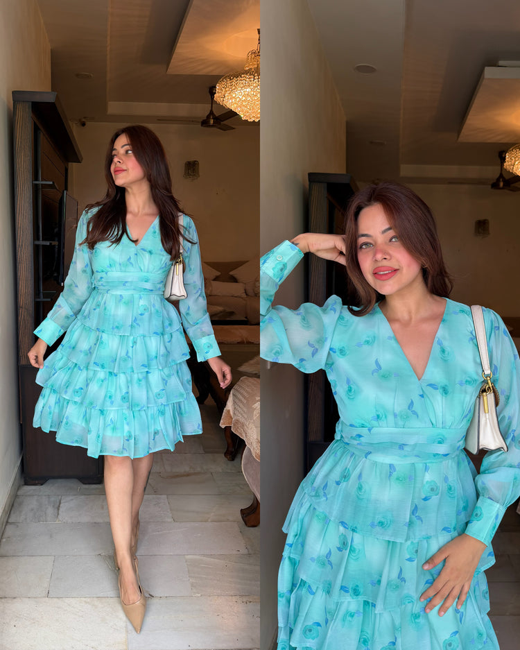 Frilly fresh turquoise dress