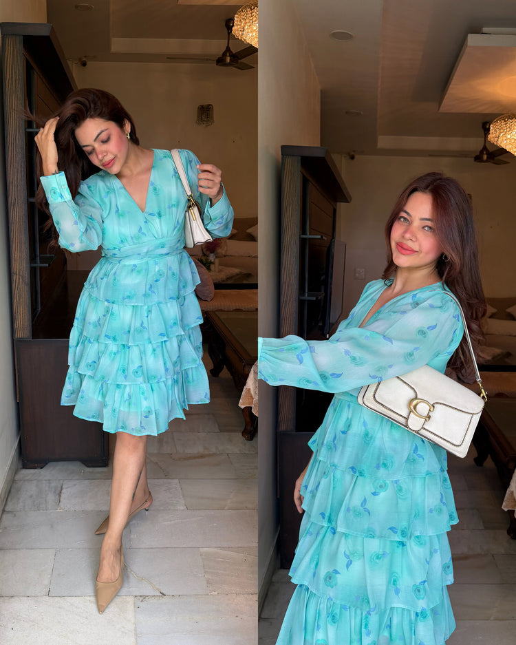 Frilly fresh turquoise dress