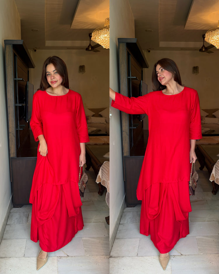Red rayon skirt kurta set