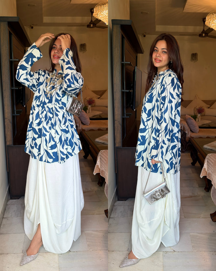 Blue printed rayon embroidery set