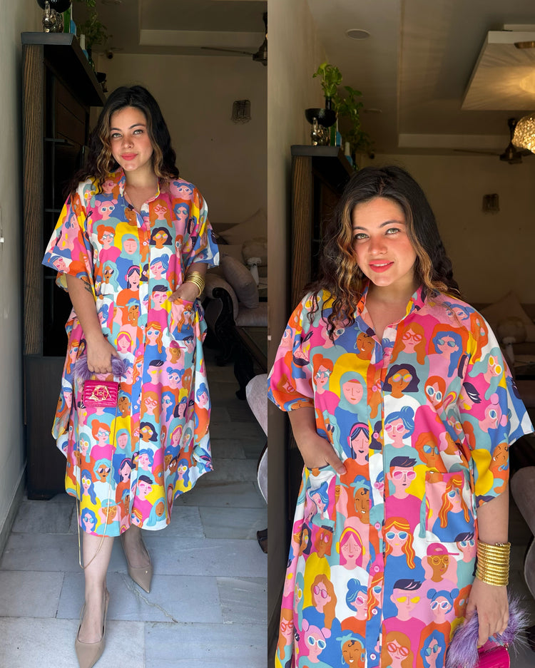 Cotton quirky colorful printed kaftaan