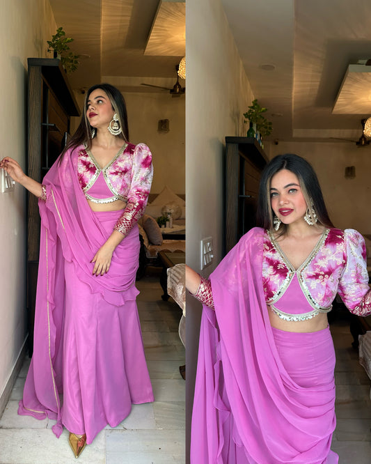 Pinkish purple drape saree