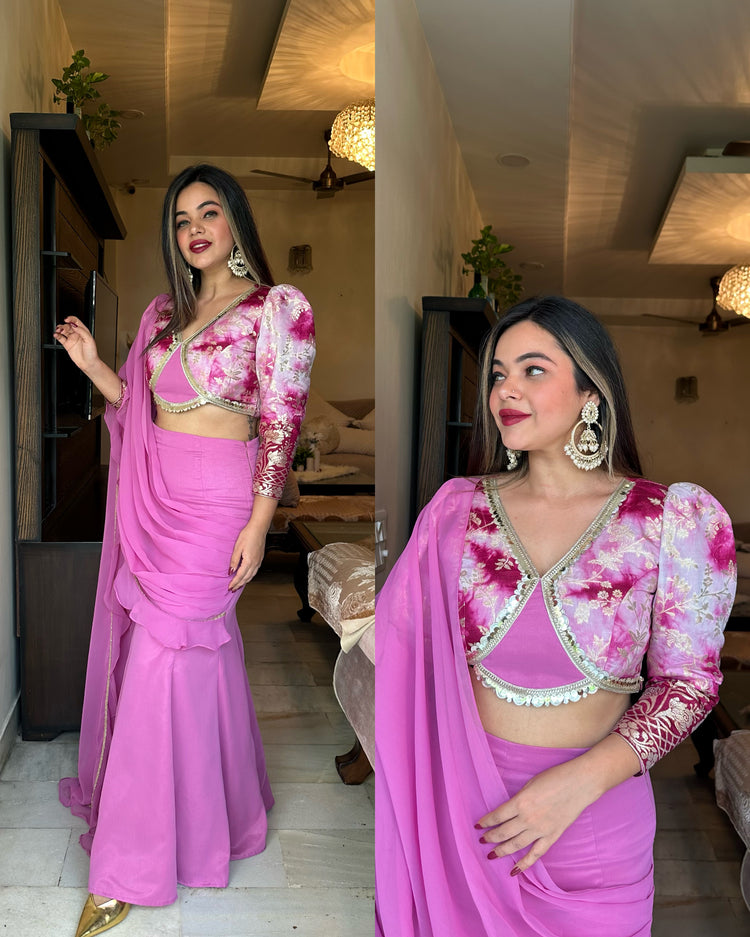 Pinkish purple drape saree