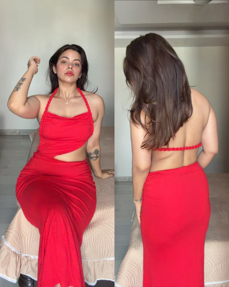 Red rosortwear braid dress