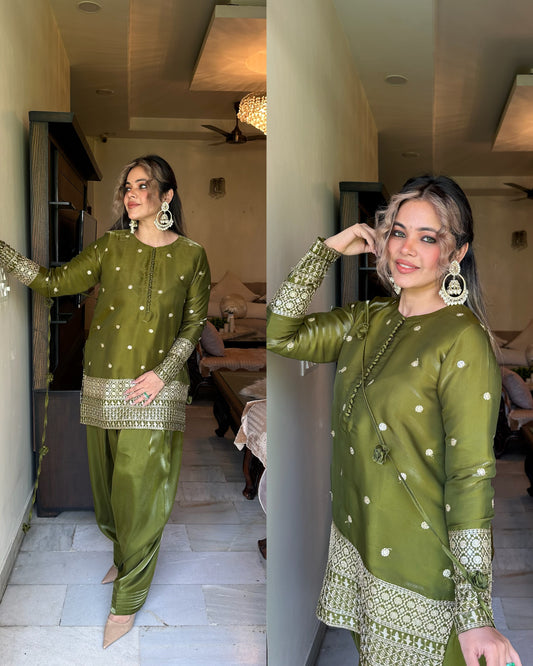 Green farsi salwar organza embroidered suit