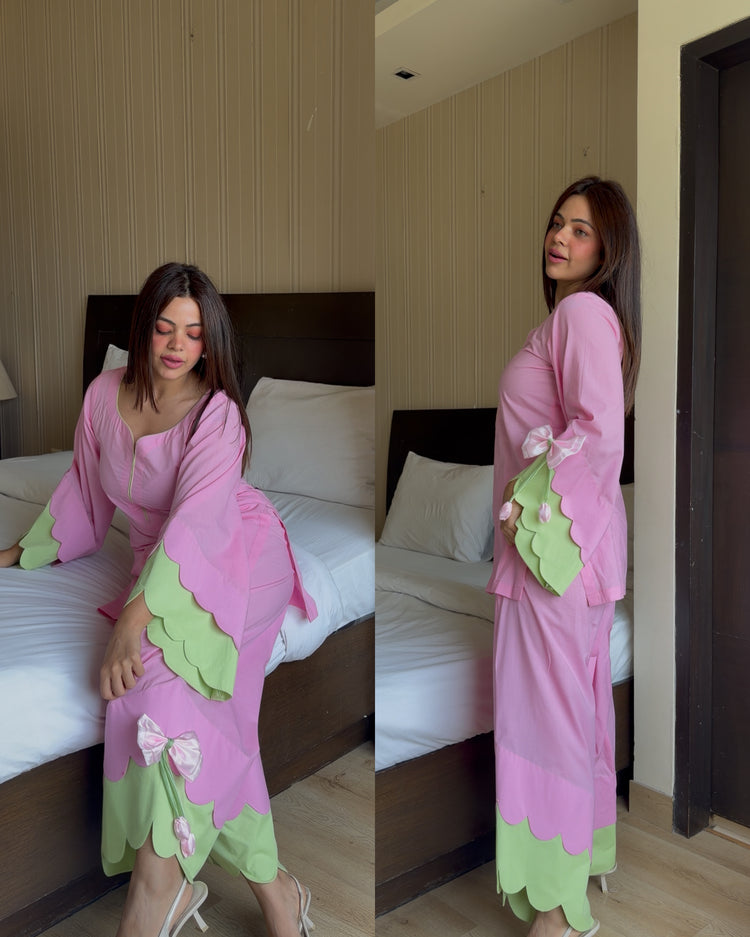 Pink cotton tulip farsi set