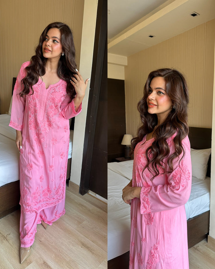 Pink pure chikankari set