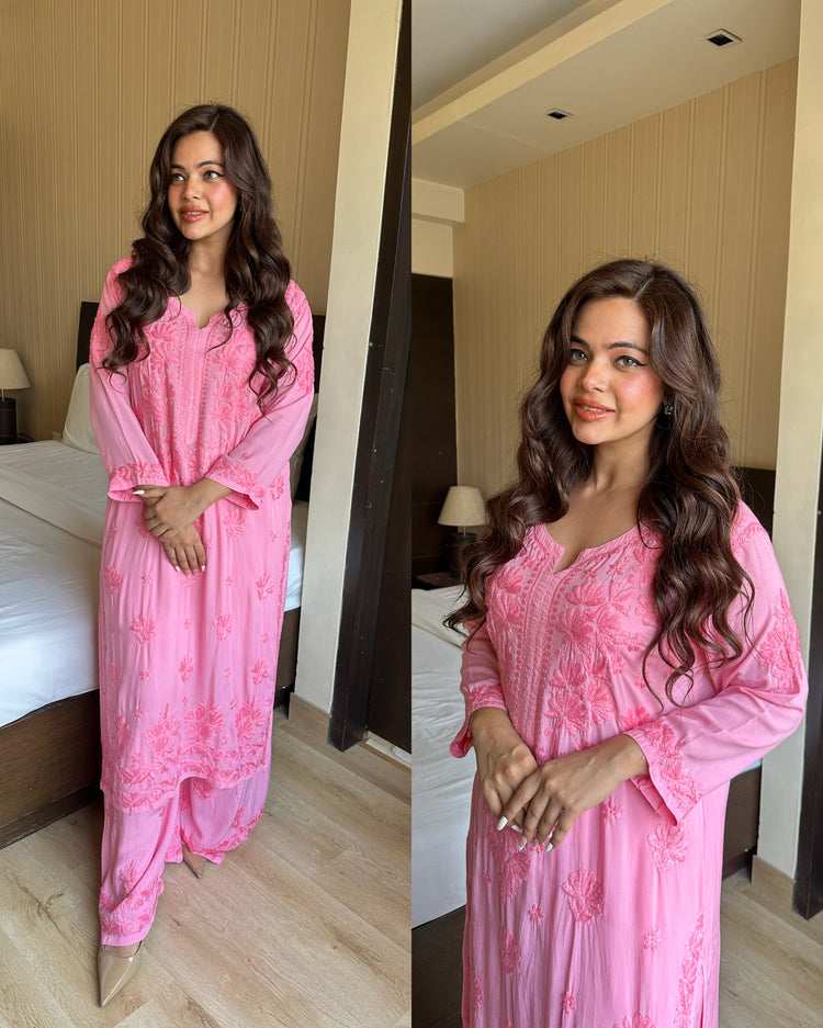 Pink pure chikankari set