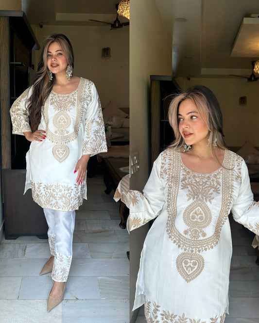 White antique gold embroidery set