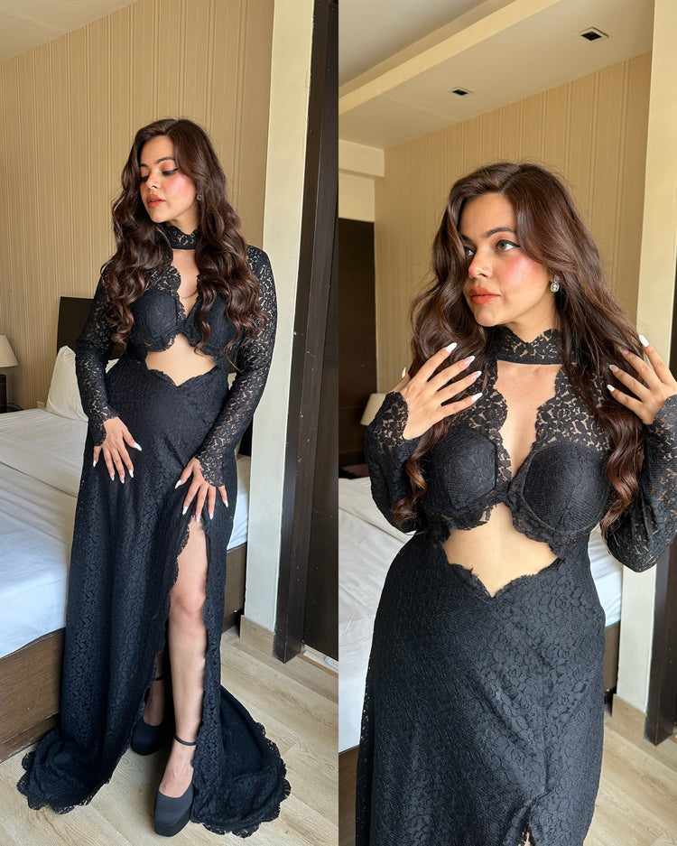 Self net black cocktail birthday gown