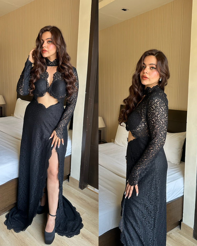 Self net black cocktail birthday gown