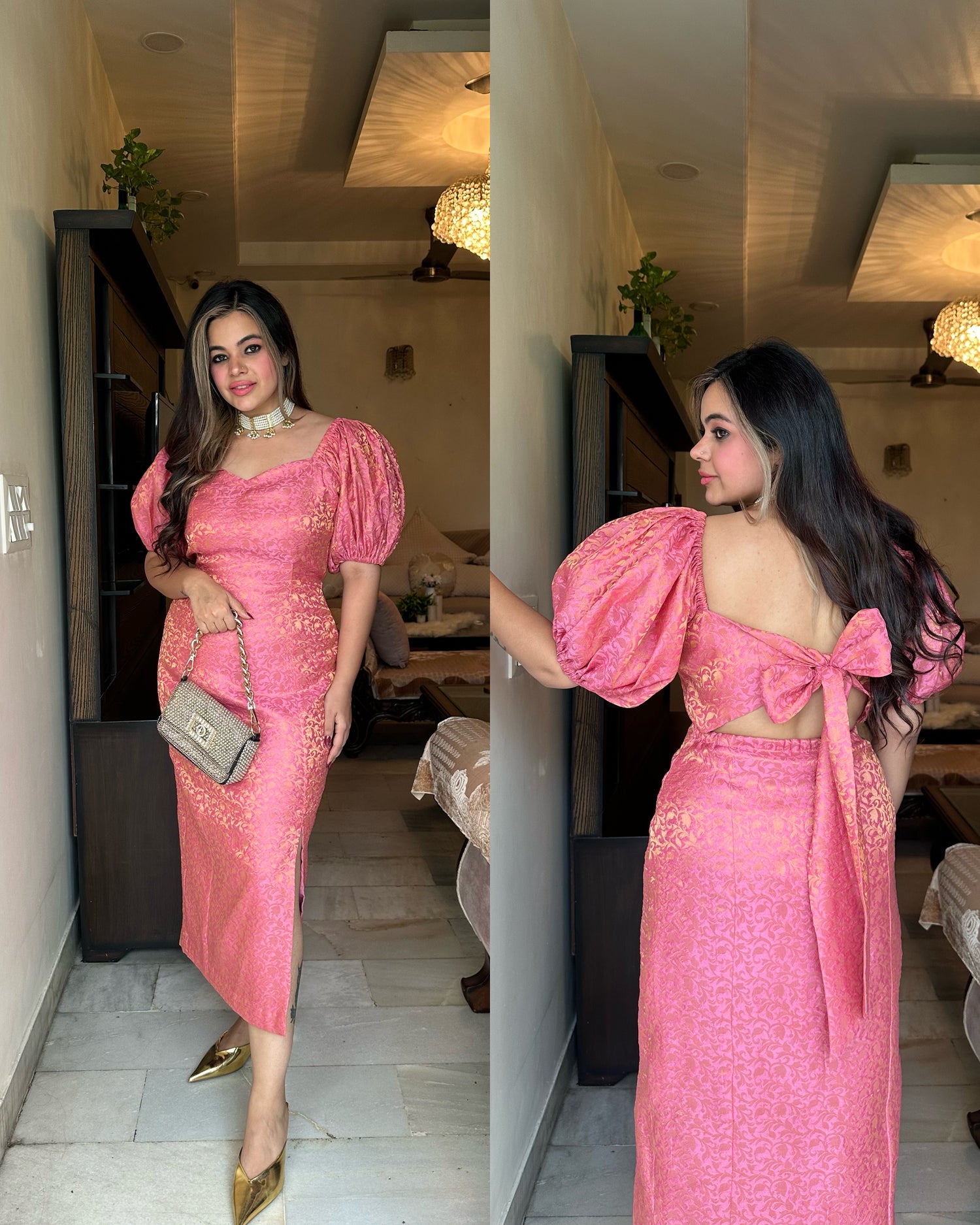 Pink silk backless knot dress Pink silk backless knot dress