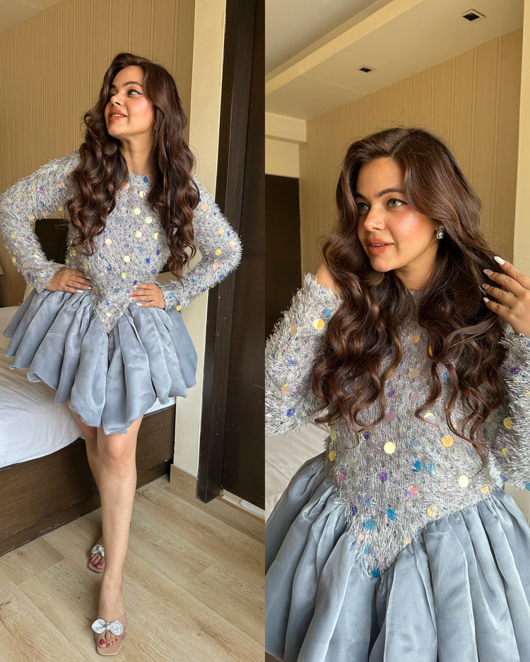 Ice blue furr birthday dress