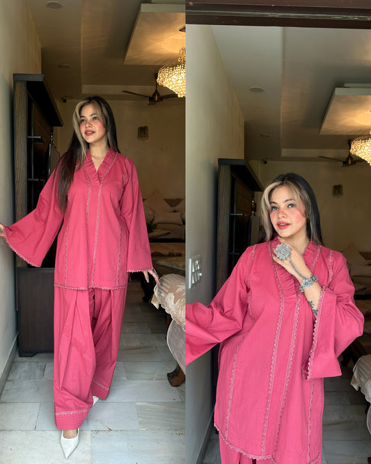 Cotton rose wine farsi salwar set