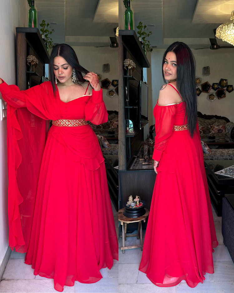 Red drape gown