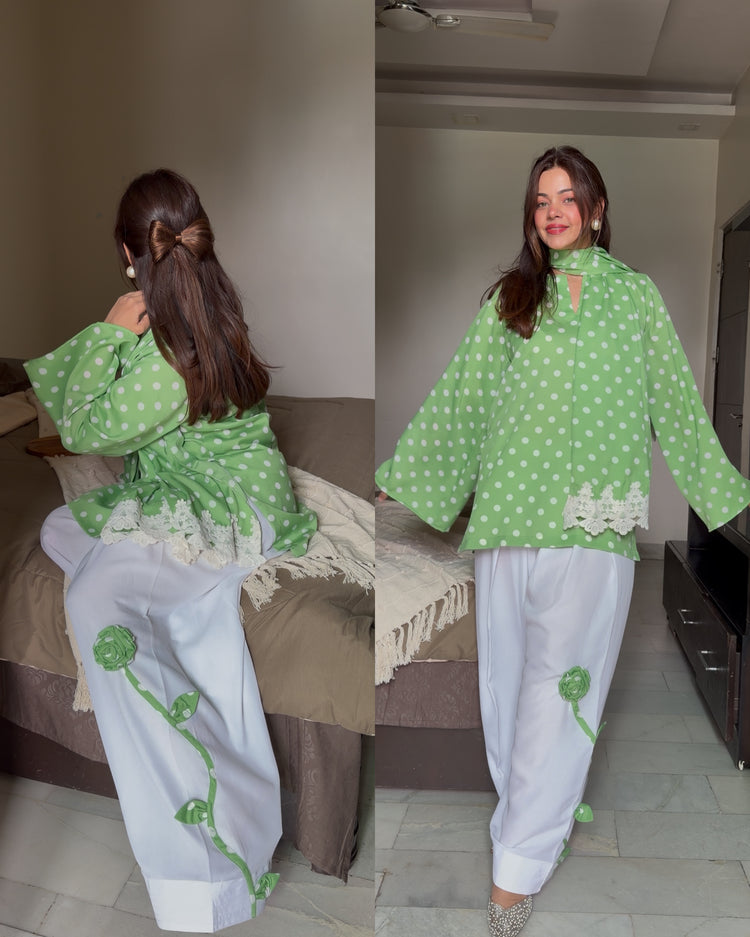 Green polka flower farsi set