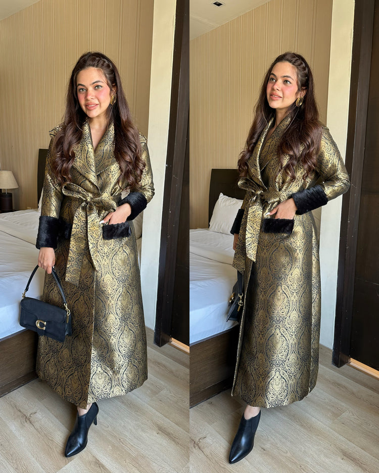 Indowestern silk furr dress