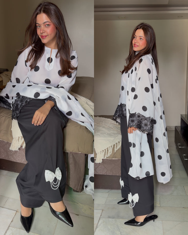 Bow cutwork farsi polka suit