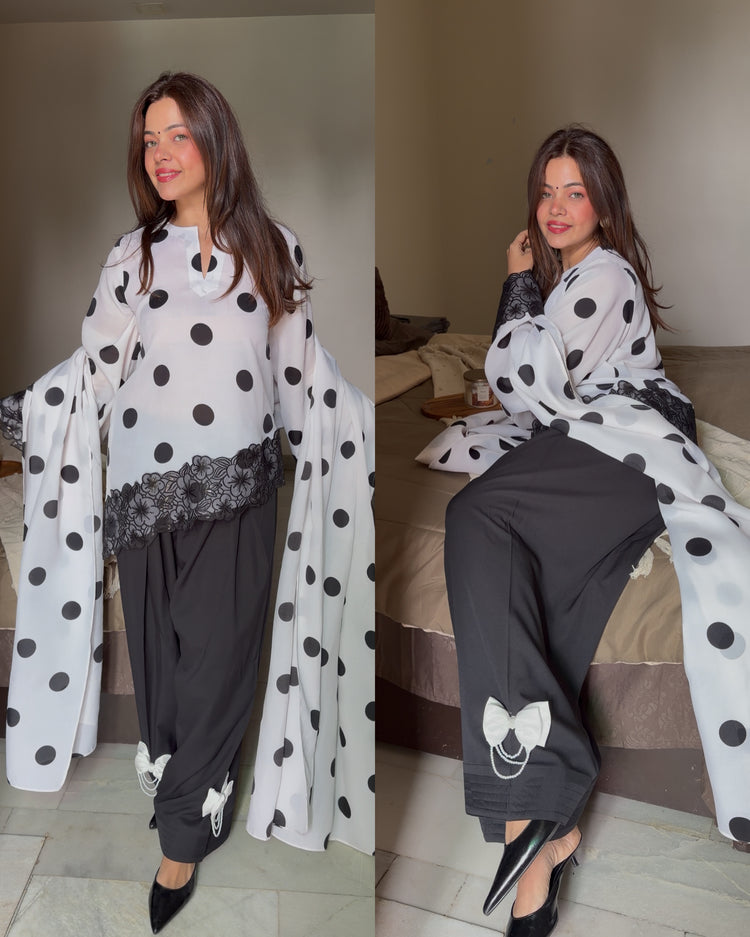 Bow cutwork farsi polka suit