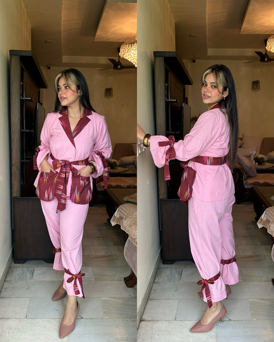 Pink wine ikkat cotton set