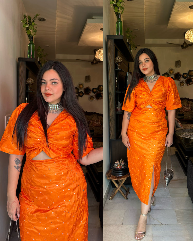 Orange mirror work dress