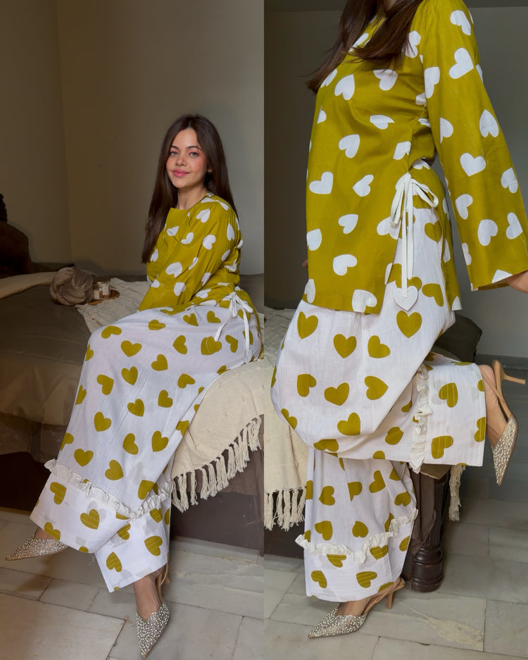 Green white hearts farsi set