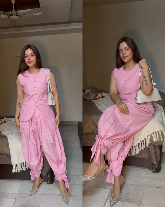Pink balloon pants waistcoat set