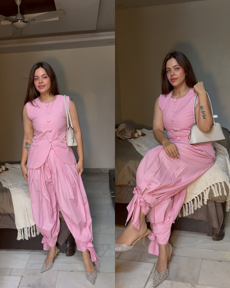 Pink balloon pants waistcoat set