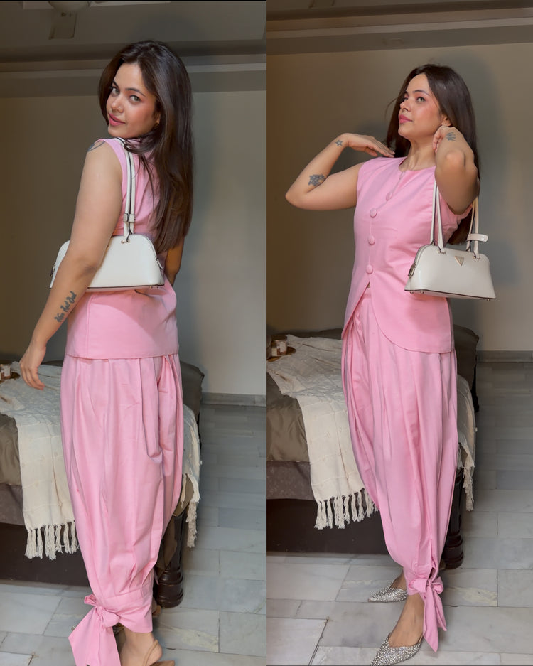 Pink balloon pants waistcoat set