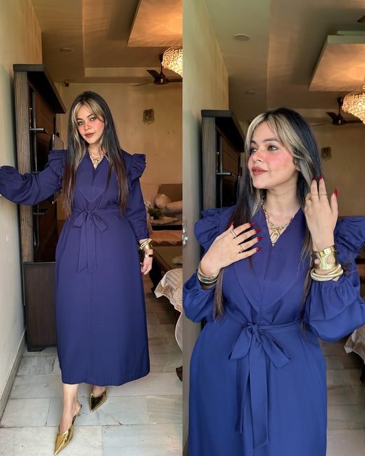 Navy blue armhole frill dress