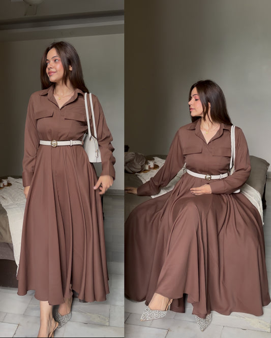 Brown flared flap dress