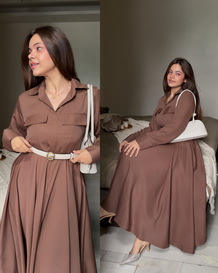 Brown flared flap dress