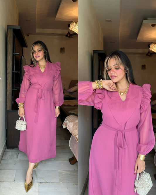 Dusty pink armhole frill dress