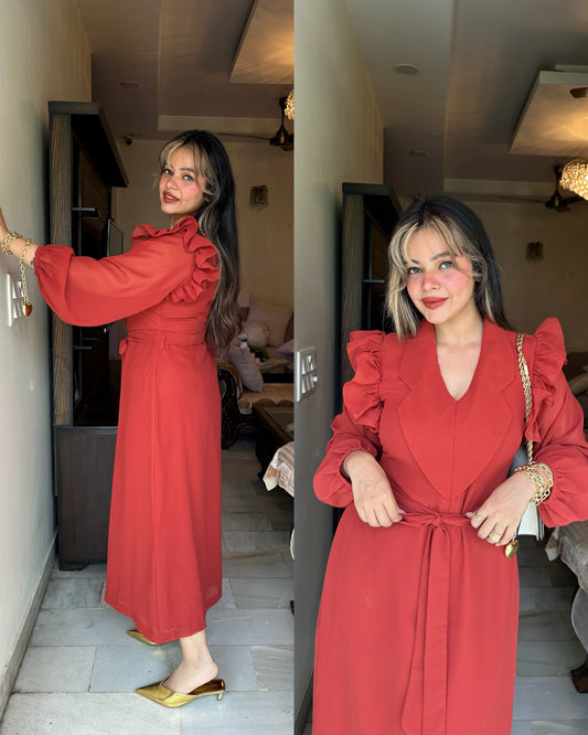 Rust armhole frill dress
