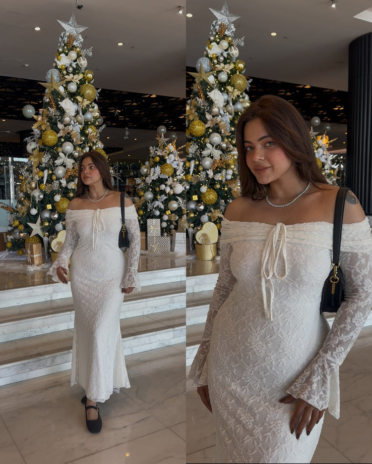 White self net fish cut dress