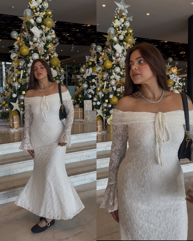 White self net fish cut dress