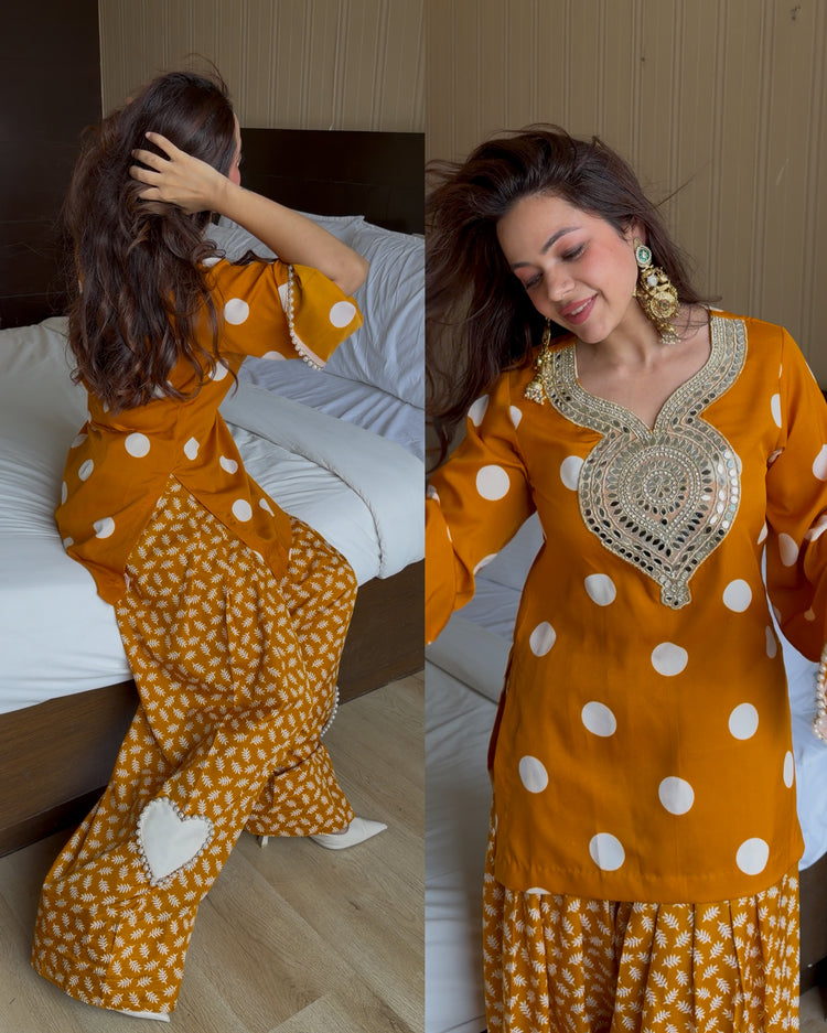 Mustard mirror work heart farsi set