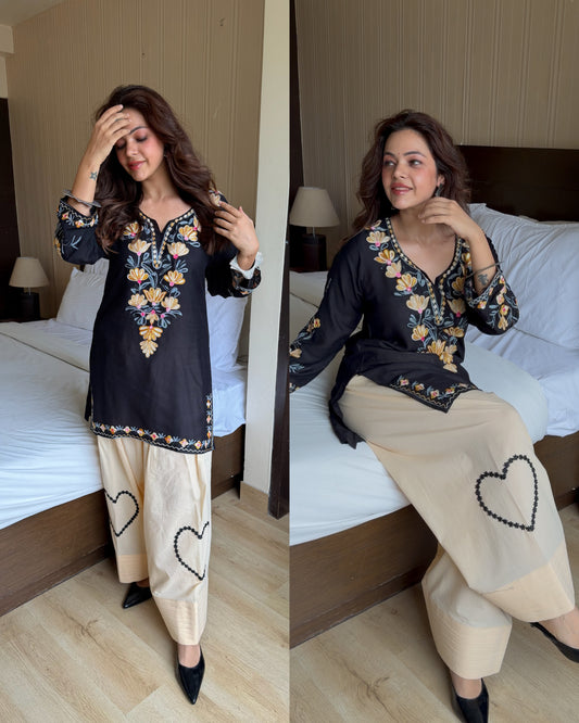 Kashmiri embroidery rayon kurta farsi set