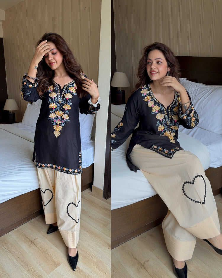 Kashmiri embroidery rayon kurta farsi set