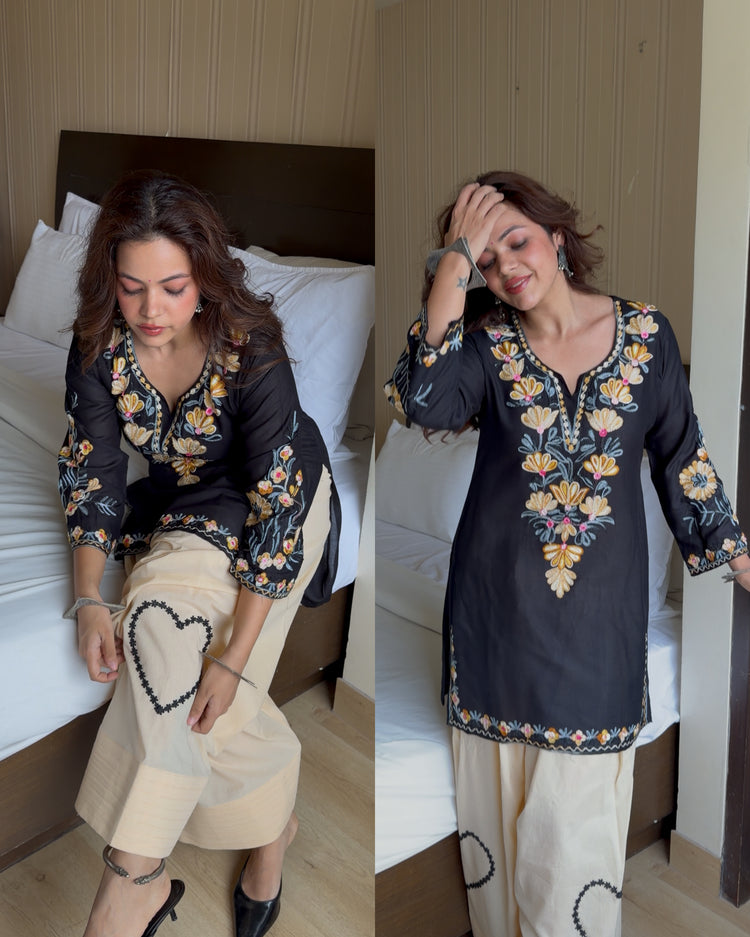 Kashmiri embroidery rayon kurta farsi set