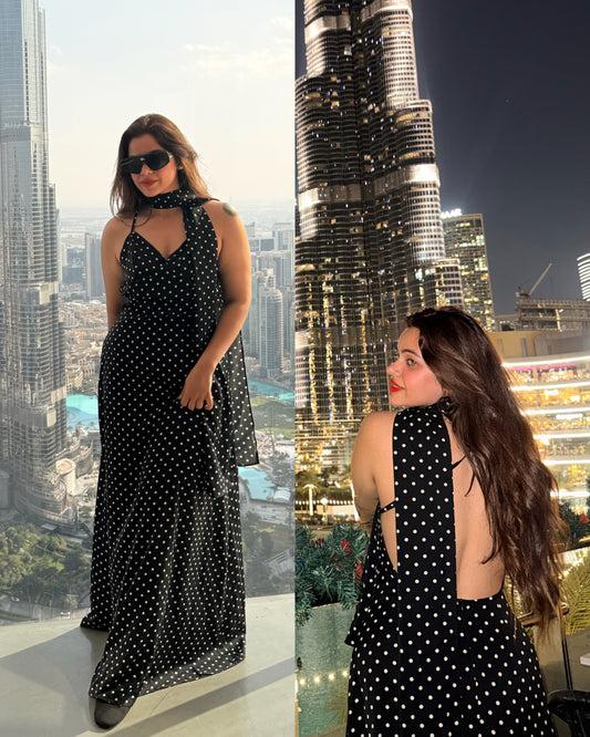 Polka dot backless dress & stole