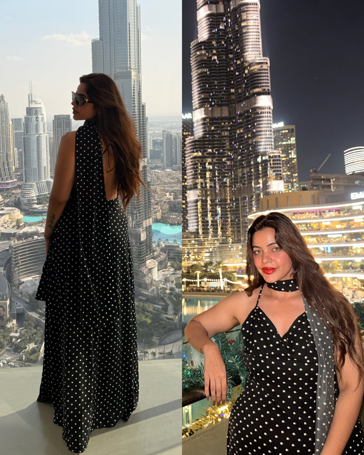 Polka dot backless dress & stole